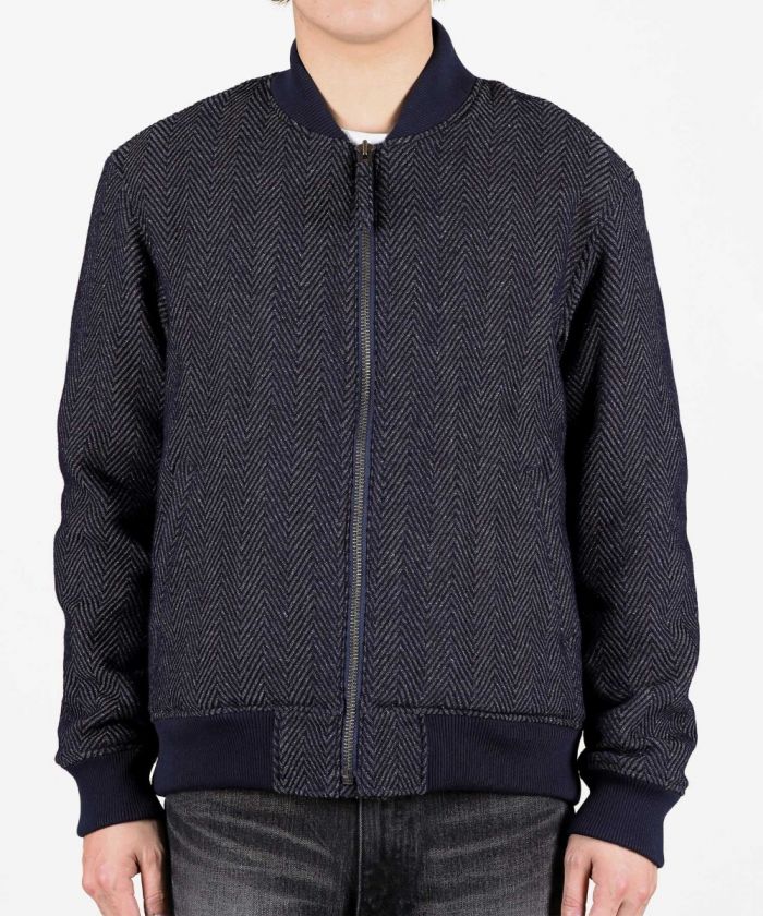 Herringbone Tweed Denim Bomber Jacket