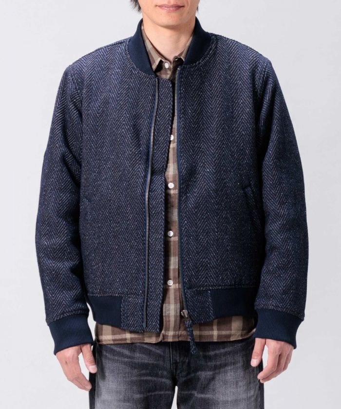 Herringbone Tweed Denim Bomber Jacket