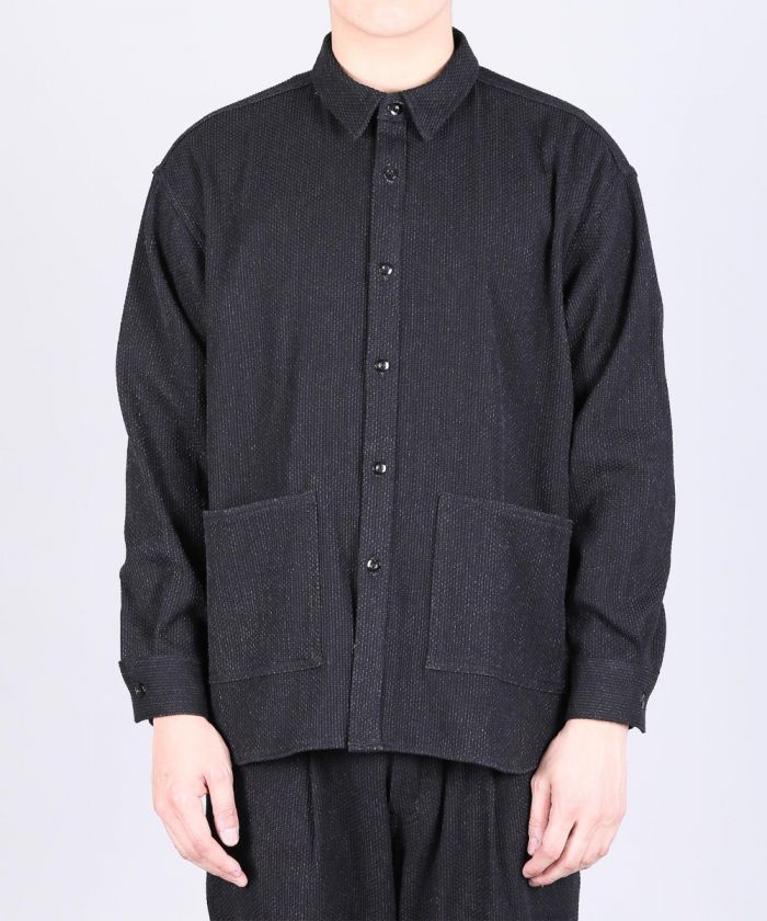 Sashiko Black Big Shirt Jacket - 11oz Black Sashiko