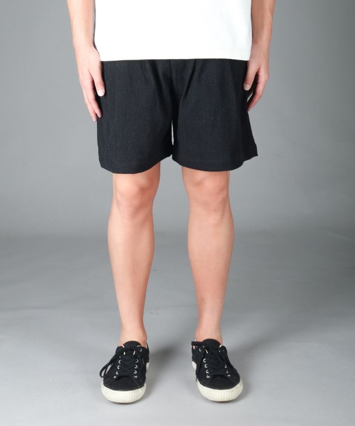 Sashiko Black Jaquard Tuck Shorts - 11oz Black Sashiko